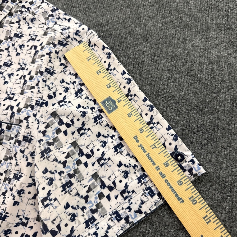 7Diamonds Button Down Mens L White Blue Geo 4-Way Stretch Short Sleeve Shirt - Picture 11 of 12